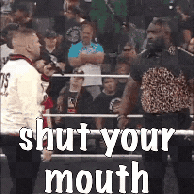 Two Men In Boxing Ring Saying Shut Your Mouth GIF
