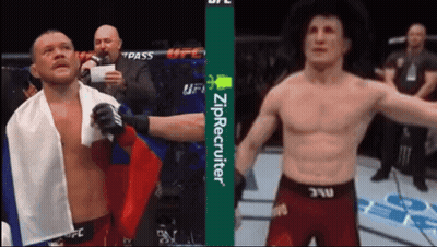 Two Men In Boxing Ring With ZipRecruiter Sign GIF
