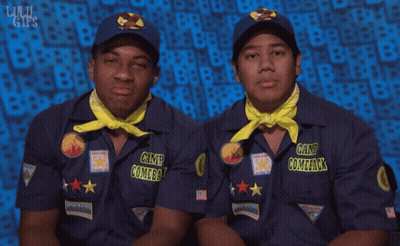 Two Men In Camp Comeback Shirts Side By Side GIF