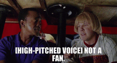 Two Men In Car Saying High Pitched Voice Not A Fan GIF