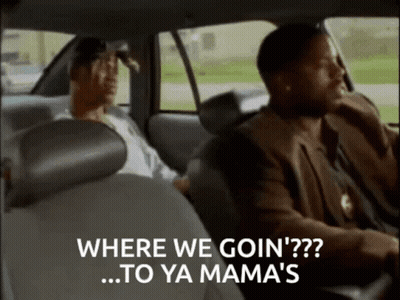 Two Men In Car Talking About Going To Ya Mama's GIF