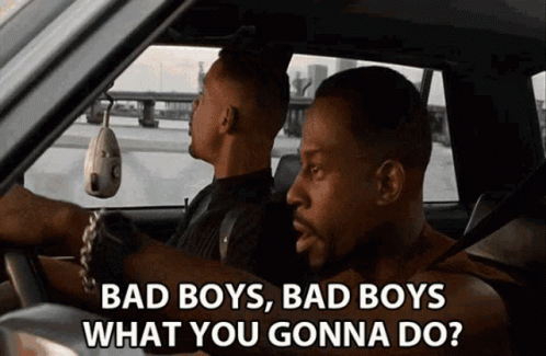 Two Men In Car With Bad Boys Bad Boys What You Gonna Do GIF