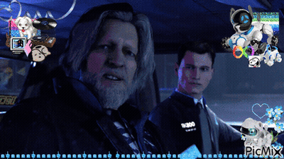 Two Men In Car With Robot Background GIF