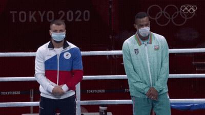 Two Men In Face Masks Boxing Ring Tokyo 2020 GIF