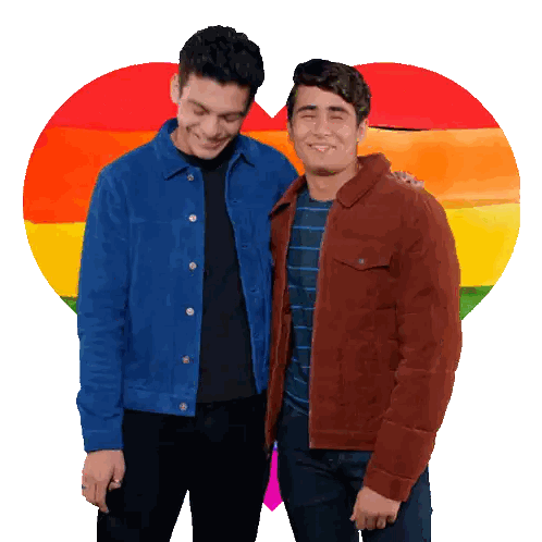 Two Men In Front Of Rainbow Heart Sticker