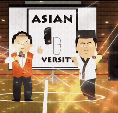 Two Men In Front Of White Board Saying Asian 1 Versity GIF