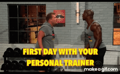 Two Men In Gym First Day With Personal Trainer GIF