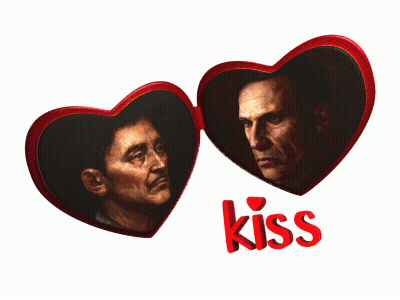 Two Men In Heart Frame Kiss GIF