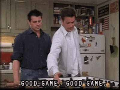 Two Men In Kitchen Saying Good Game GIF