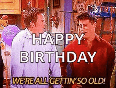 Two Men In Kitchen Saying Happy Birthday We're All Gettin' So Old GIF
