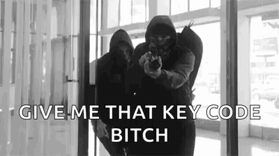 Two Men In Masks Holding Guns In Hallway GIF