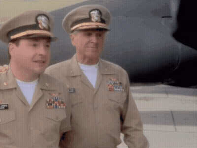 Two Men In Military Uniforms Are Standing Next To Each Other And One Of Them Has A Name Tag That Says ' Williams ' GIF