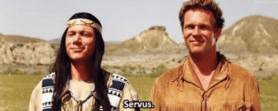 Two Men In Native American Costumes Saying Servius GIF