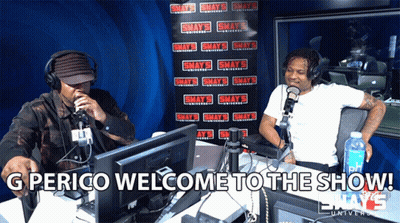 Two Men In Radio Studio Saying Perico Welcome To The Show GIF