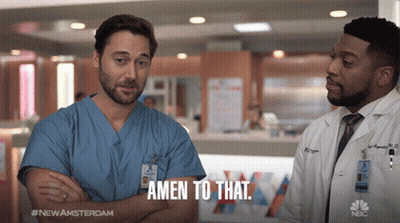 Two Men In Scrubs Saying Amen To That GIF