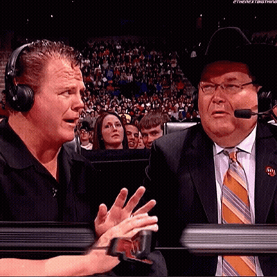 Two Men In Suits And Cowboy Hats Talking In Front Of Crowd GIF