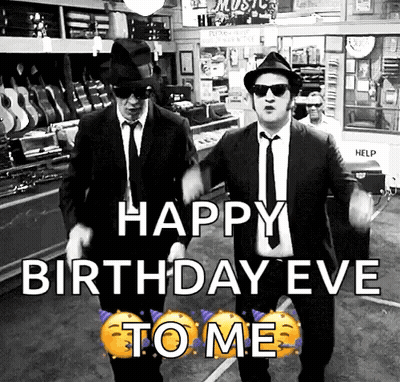 Two Men In Suits And Hats Are Dancing In A Store And Saying Happy Birthday Eve To Me GIF