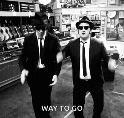Two Men In Suits And Hats Dancing With Way To Go GIF