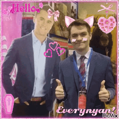 Two Men In Suits And Ties Are Posing For A Picture And Giving A Thumbs Up . GIF
