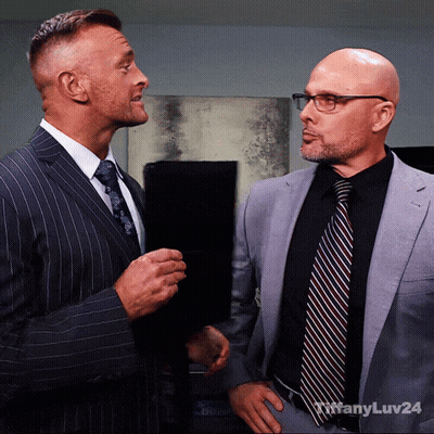 Two Men In Suits And Ties Are Standing Next To Each Other With Tiffanyluv24 In The Upper Right Corner GIF