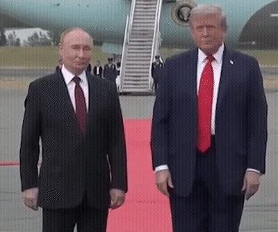 Two Men In Suits And Ties On Red Carpet GIF