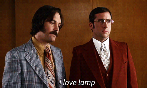 Two Men In Suits Are Standing Next To Each Other And One Of Them Says I Love Lamp GIF