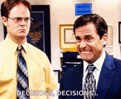 Two Men In Suits Saying Decisions Decisions GIF