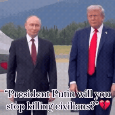 Two Men In Suits Saying President Putin Will You Stop Killing Civil GIF