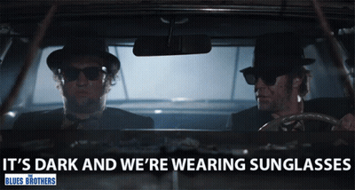 Two Men In Sunglasses Driving Car Saying It's Dark And We're Wearing Sunglasses GIF