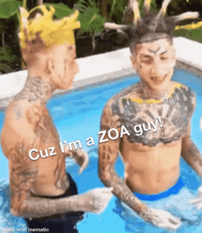 Two Men In Swimming Pool One Wearing Crown GIF