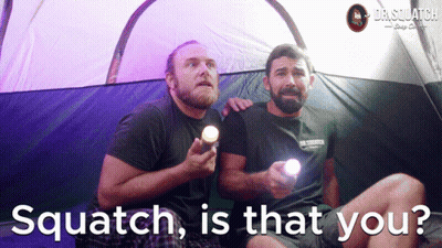 Two Men In Tent Saying Squatch Is That You GIF