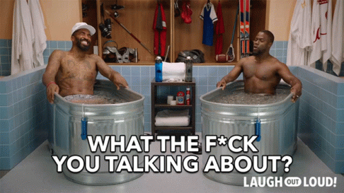 Two Men in Tubs With What the F Ck You Talking About