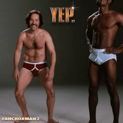Two Men In Underwear Are Standing Next To Each Other With Yep Written On The Bottom GIF