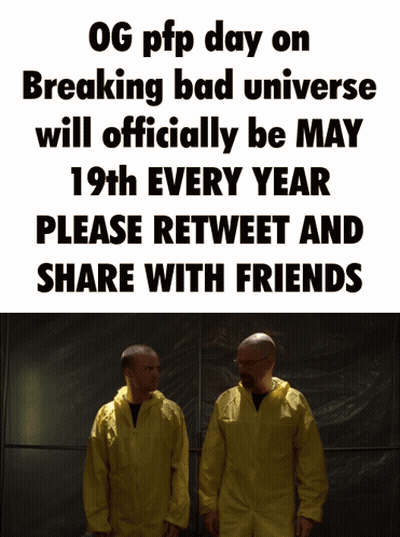 Two Men In Yellow Coveralls In Front Of PFP Day Sign GIF