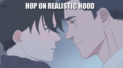 Two Men Kissing Cartoon Hop On Realistic Hood GIF
