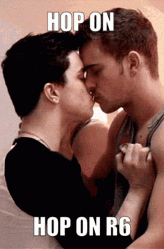 Two Men Kissing Hop On Hop On R6 GIF
