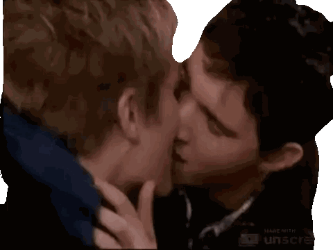 Two Men Kissing With The Words Made With Unscre On The Bottom Right Sticker