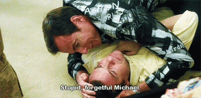 Two Men Laying on Floor Saying Stupid Forgetful Michael