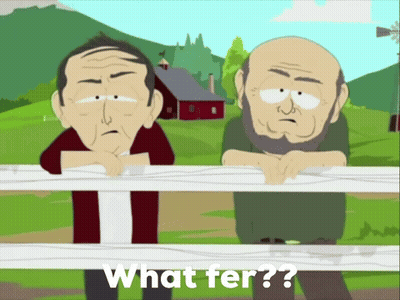 Two Men Leaning Over Fence Saying What Fer GIF