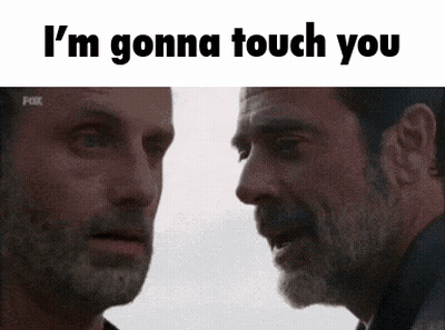 Two Men Looking At Each Other Saying I'm Gonna Touch You GIF