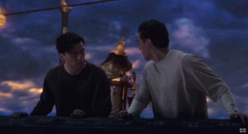 Two Men On A Boat With The Words Kill The Hippo Steal The Boat On The Bottom GIF