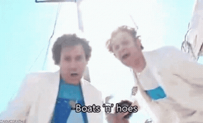 Two Men On Boat Saying Boats N Hoes GIF