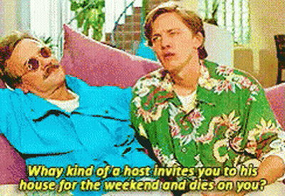 Two Men On Couch Saying What Kind Of Host GIF