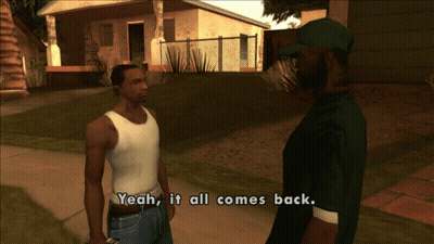 Two Men On Sidewalk Saying Yeah It All Comes Back GIF