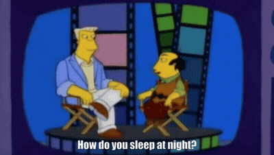 Two Men On Stage Saying How Do You Sleep At Night GIF