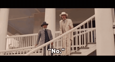 Two Men On Stairs Saying No GIF