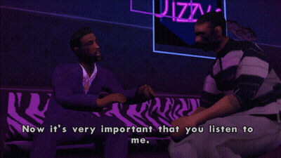 Two Men On Zebra Print Couch Saying Now It's Very Important You Listen To Me GIF