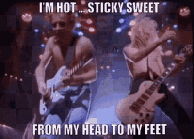 Two Men Playing Guitars Saying I'm Hot Sticky Sweet GIF