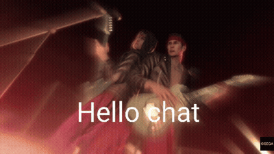 Two Men Playing Guitars With Hello Chat GIF
