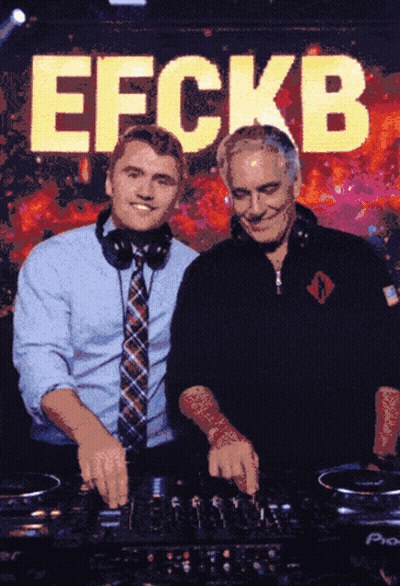 Two Men Playing Music In Front Of Efleckb Sign GIF
